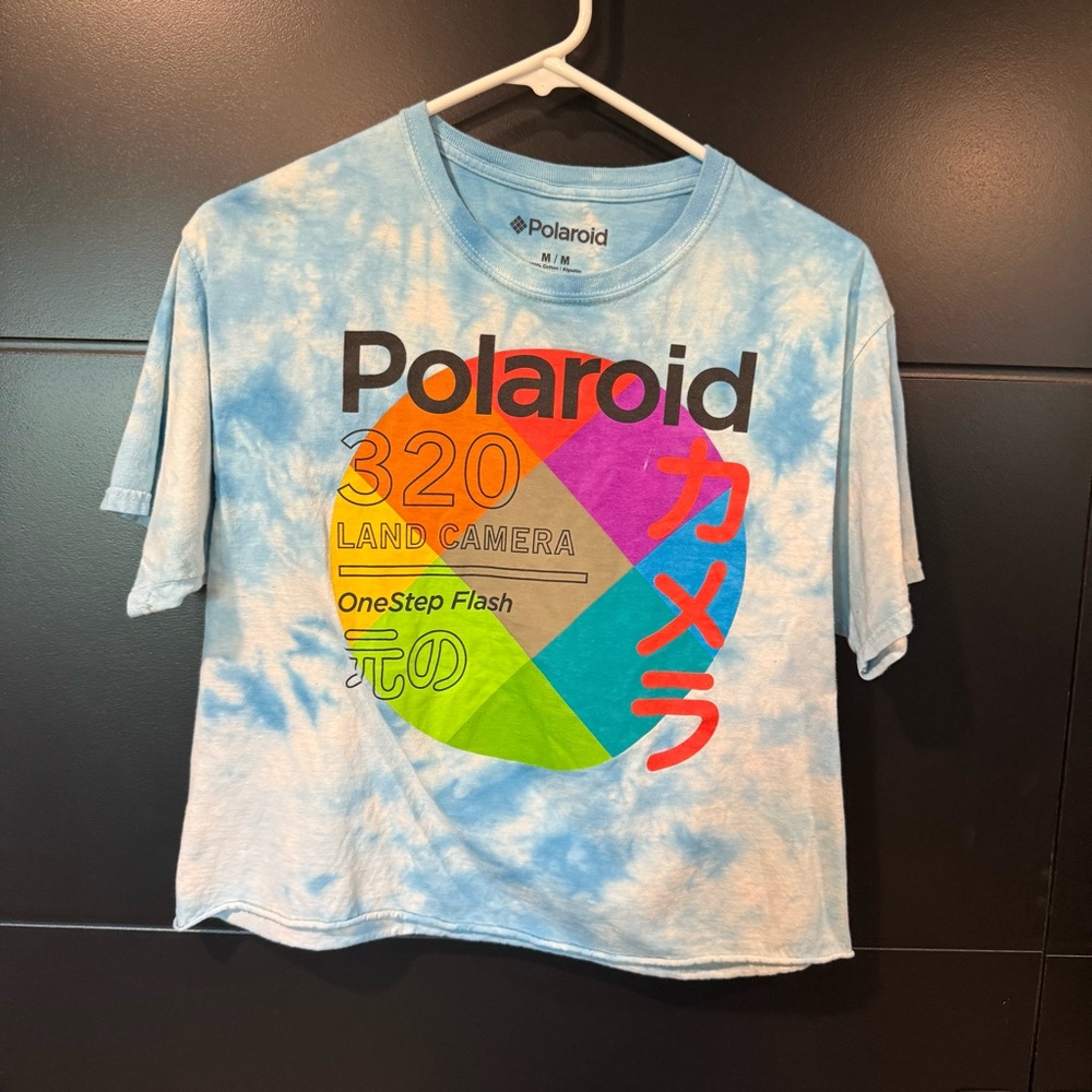 Vintage Polaroid 320 Land Camera Cropped tie-dyed 100% cotton Tshirt medium